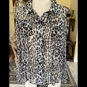 Chico’s Sheer Black White Sheer Crepe Silk Blouse.